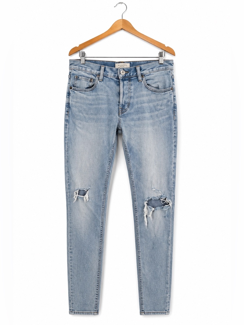 AllSaints Distressed Skinny Jeans Light Wash Size 30 | Slim Fit Designer Denim
